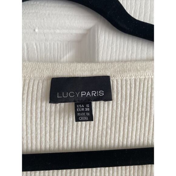 Lucy Paris Women's Small Ivory Ribbed Assymetrical Neckline‎ - Picture 3 of 5